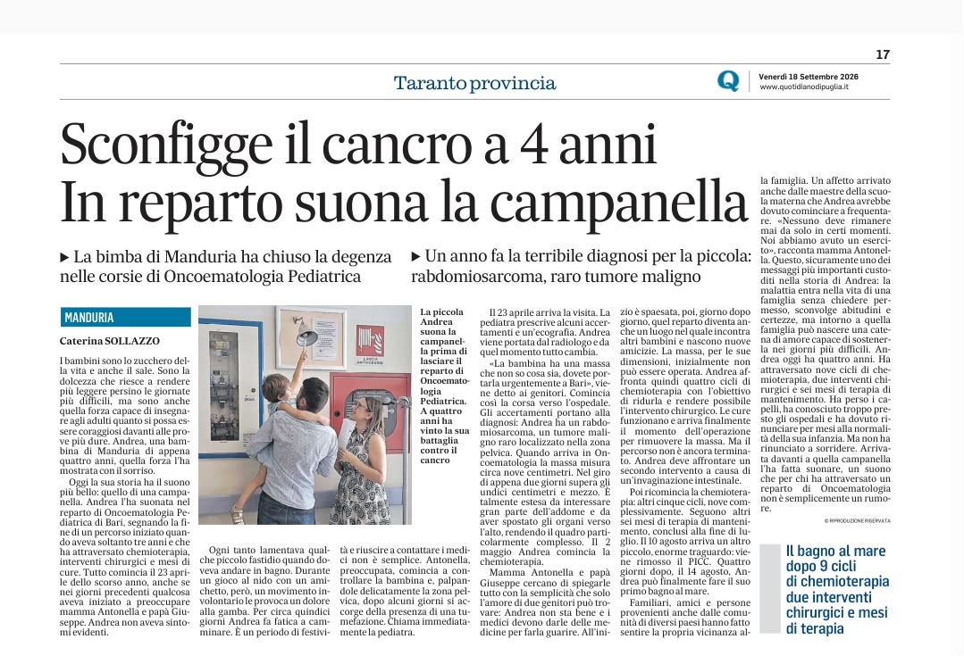 Sconfigge il cancro a 4 anni in reparto suona la campanella